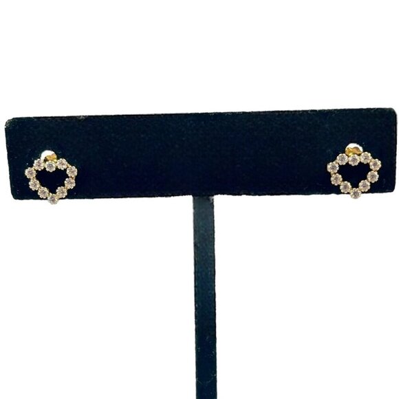 10K Gold Cubic Zirconia‎ Open Heart Post Earrings Love Sparkle Glam Date Night - Picture 2 of 5